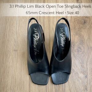 3.1 Phillip Lim Black Open Toe Slingback Heels 65mm Crescent Heel Size 40